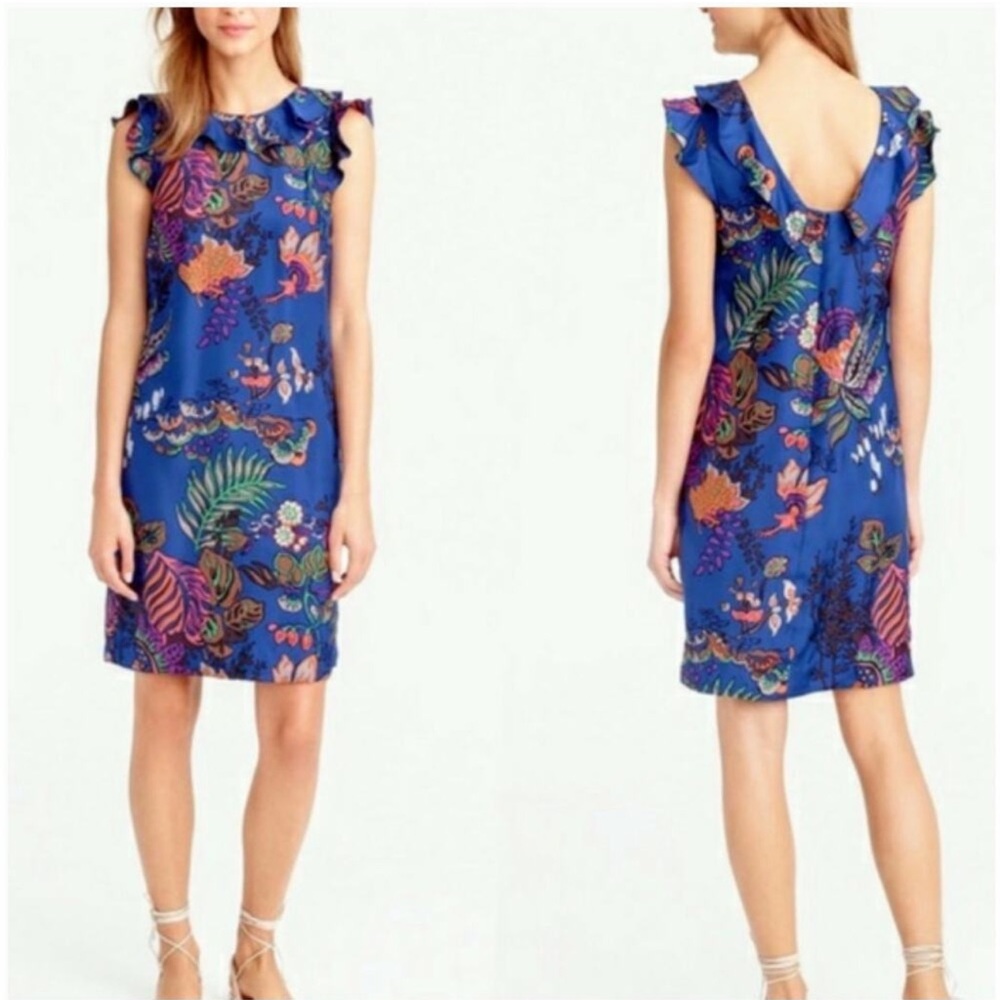J Crew Silk Ruffle Dress in Tropical Floral | 4 NWT